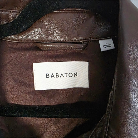 Babaton Aritzia Pelli Shirt Jacket in Coffee Bean Size Large Vegan Leather - Picture 7 of 11